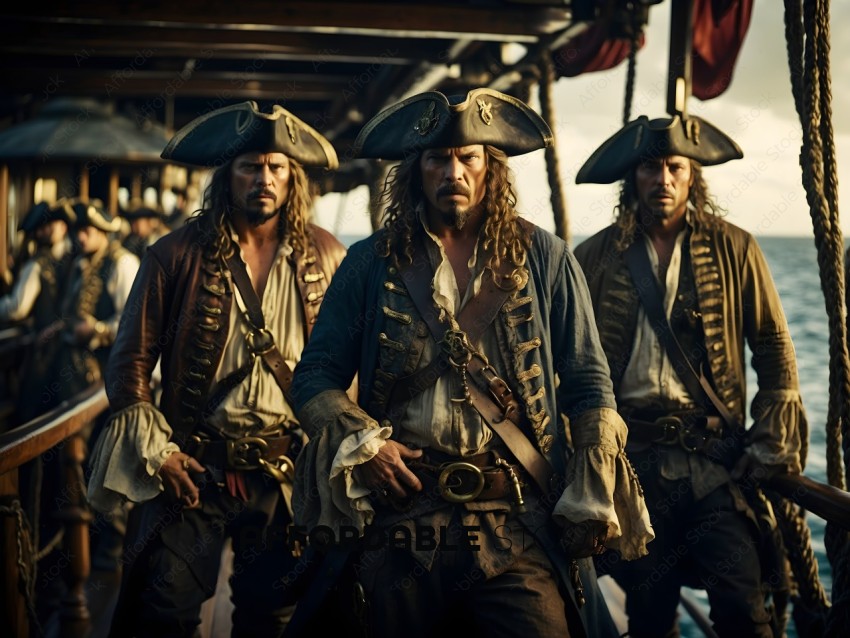 Three Pirates Standing on a Ship