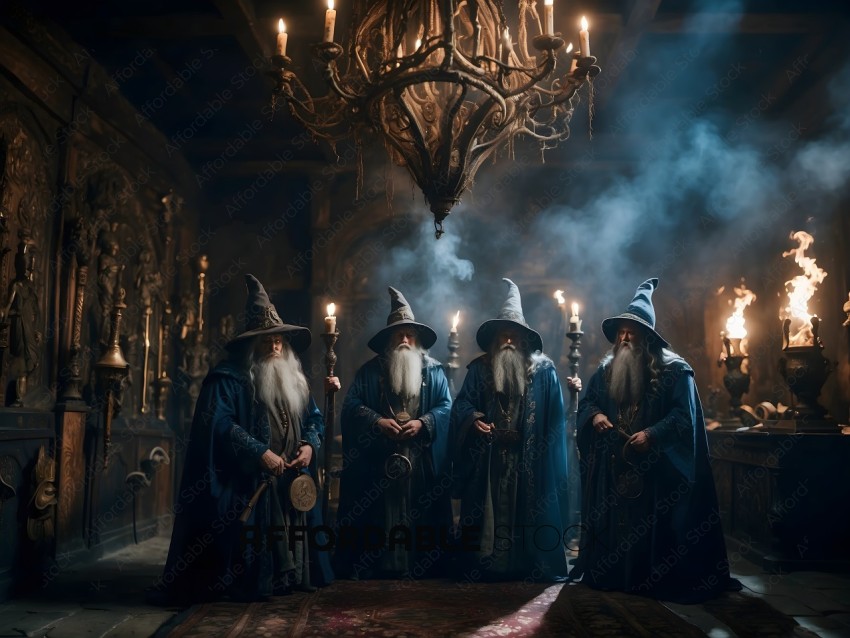 Wizards in blue robes and pointy hats