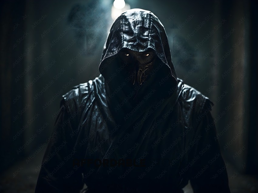 A person wearing a black cloak and mask