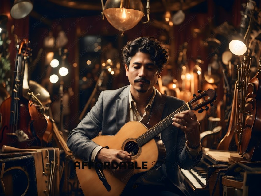 Man playing guitar in a studio