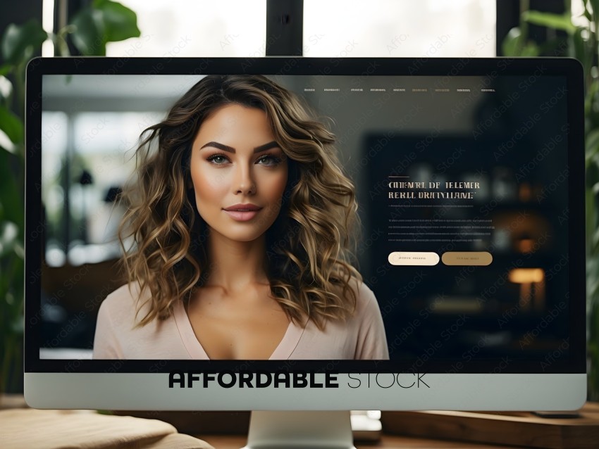 A woman with curly hair on a computer screen