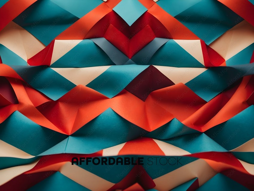 A colorful paper artwork with a blue, red, and orange background