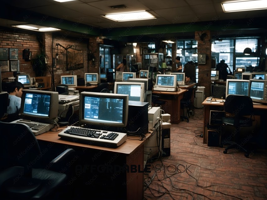 A group of people working on computers in a room