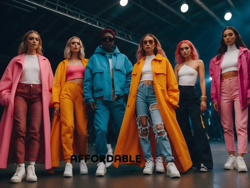 A group of people in brightly colored outfits