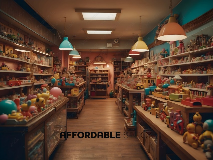 Toy Store with Wooden Floor and Shelves