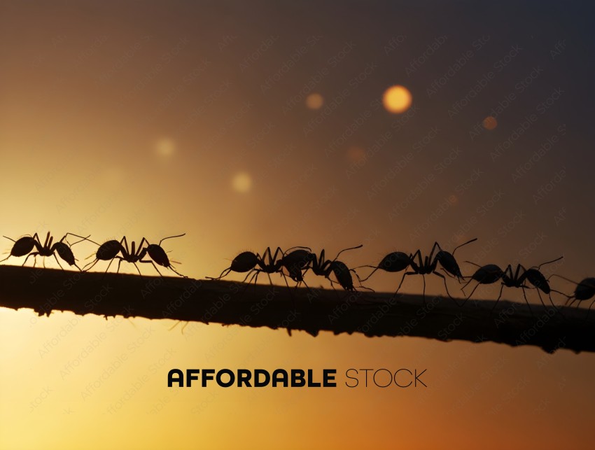 A group of ants are crossing a rope