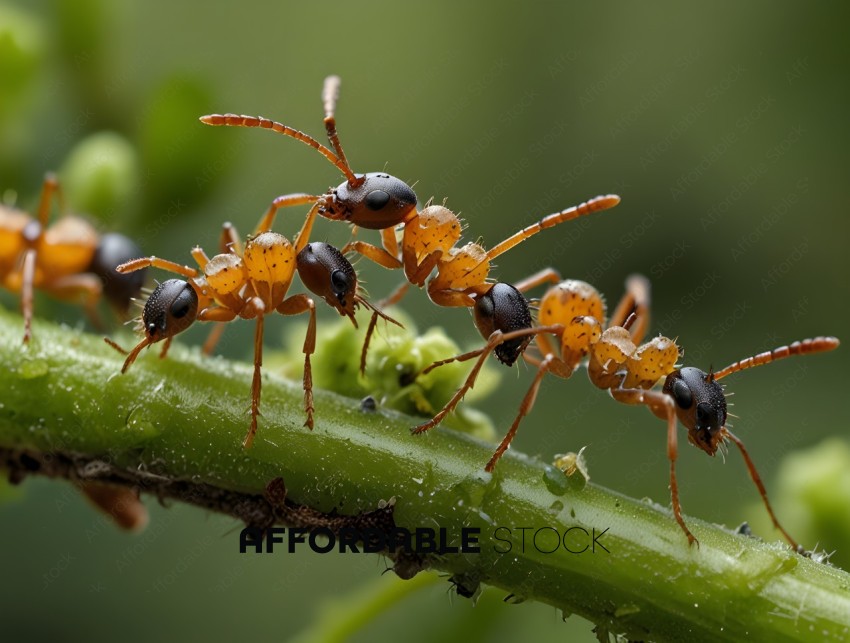A group of ants on a plant