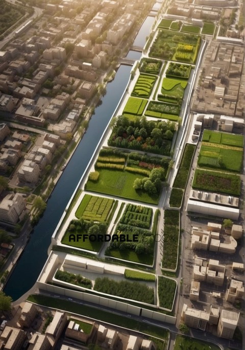 Urban Aerial View of Green Rooftop Gardens