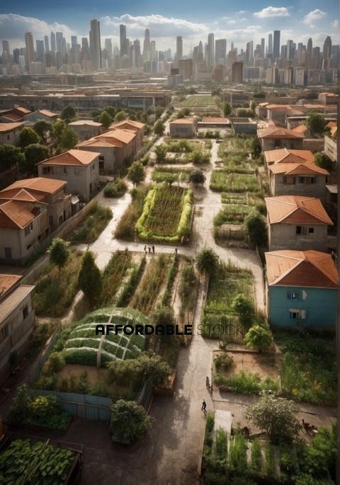 Urban Farming with City Skyline Background