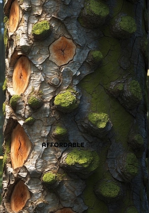 Textured Tree Bark with Moss Patches