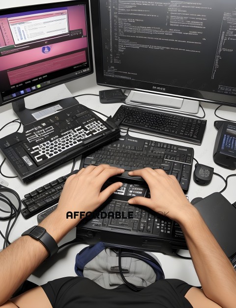 Two Hands Typing on a Computer Keyboard