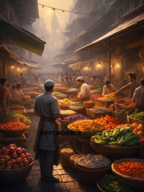 Bustling Traditional Outdoor Market at Sunrise