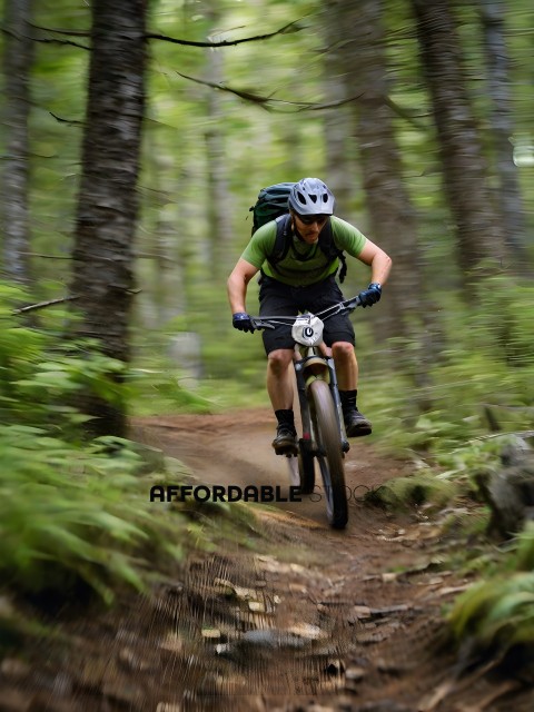 Man riding a mountain bike on a dirt path in the woods