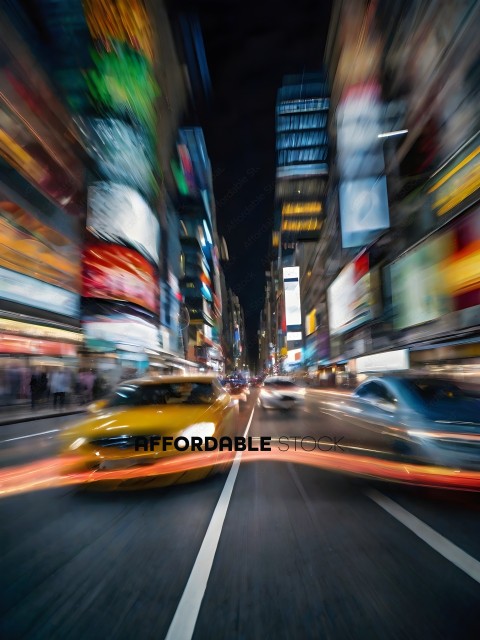 A blurry picture of a busy city street at night
