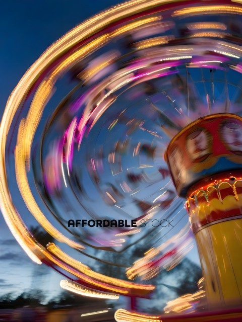 A colorful carnival ride in motion