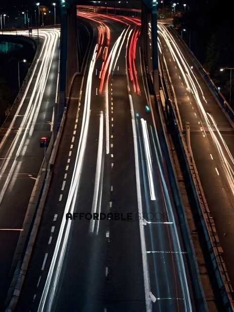Blurred Lights of Cars on Highway at Night
