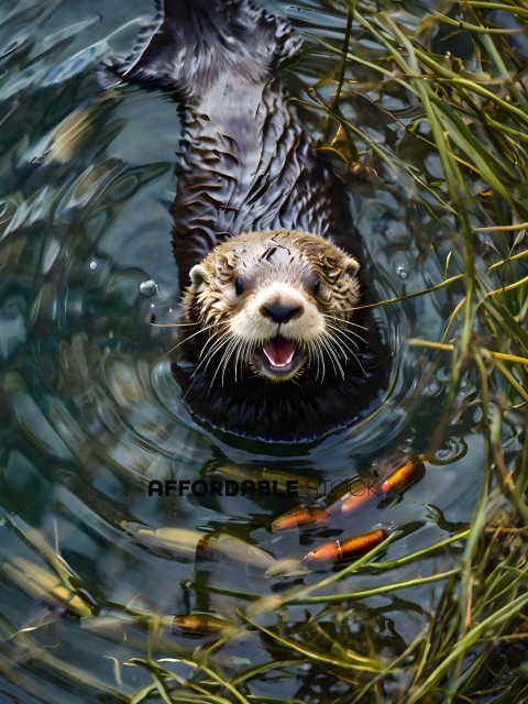 Baby otter swimming in the water