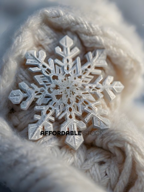 A white snowflake design on a knitted piece of clothing