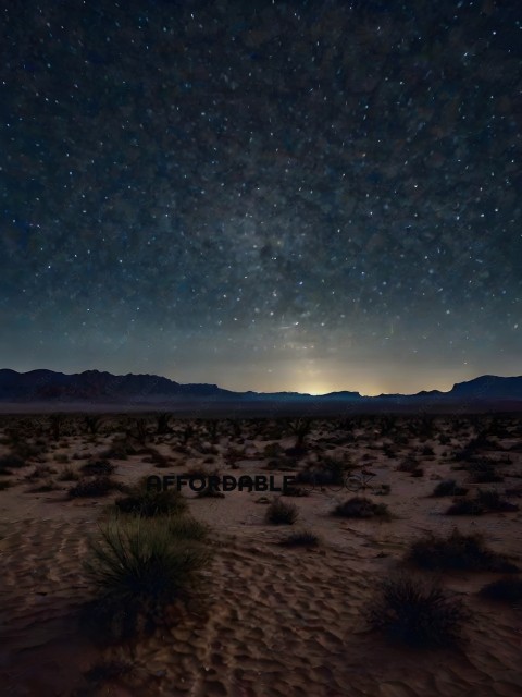Desert at night with a starry sky