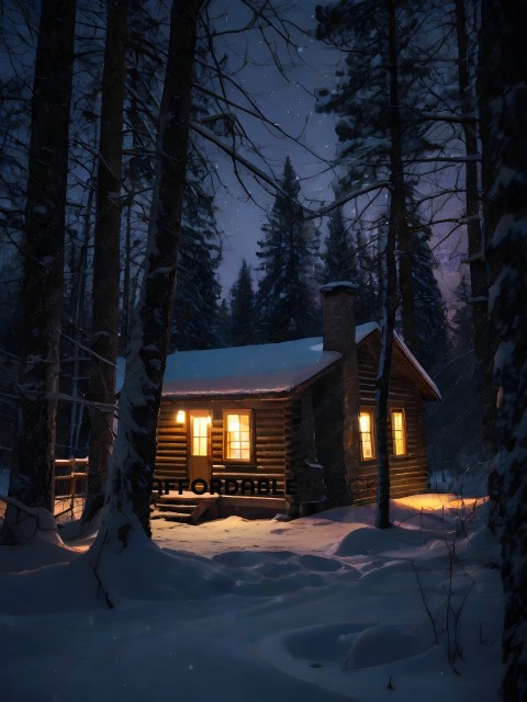 A cabin in the woods at night