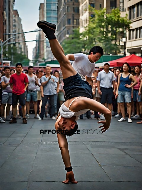 Man doing a handstand in the street