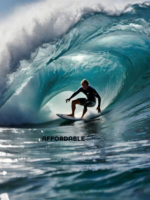 Surfer riding a wave in the ocean