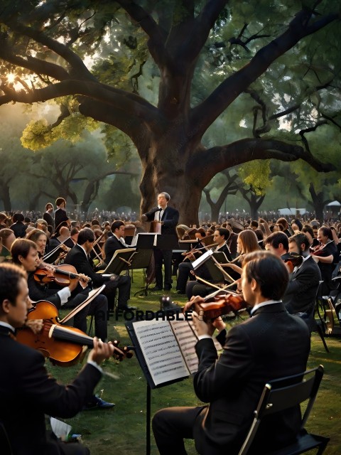 A group of musicians playing in a park