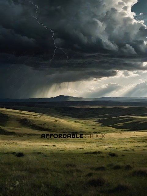A stormy sky over a vast, open field