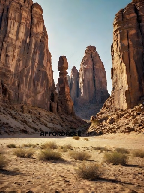 A desert landscape with rock formations