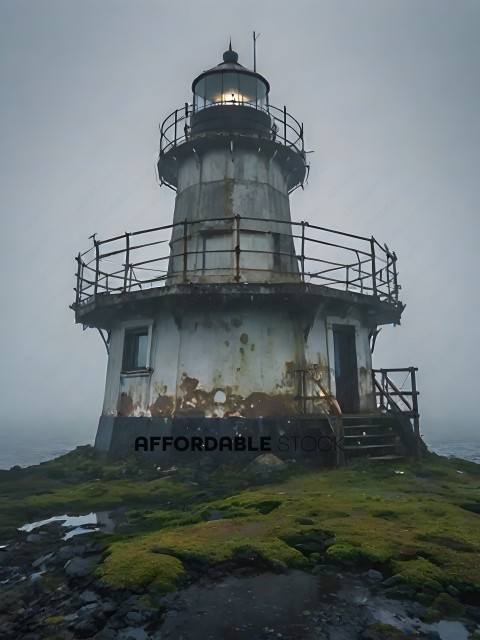 A lighthouse with a rusty appearance