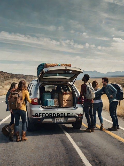 A group of people standing next to a car with a trunk open