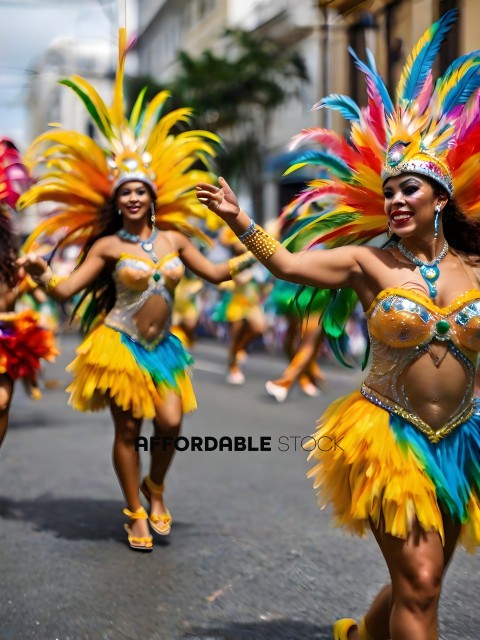 Colorful Dancers Parade in Costumes