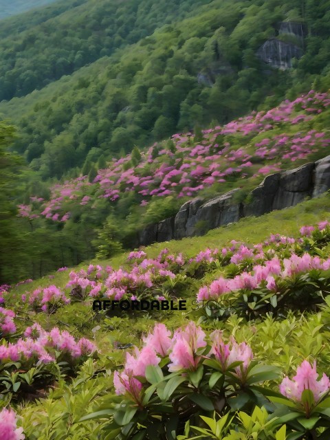 Pink flowers on a hillside