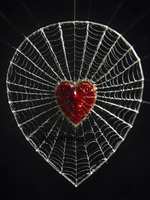 A spider web with a heart in the center