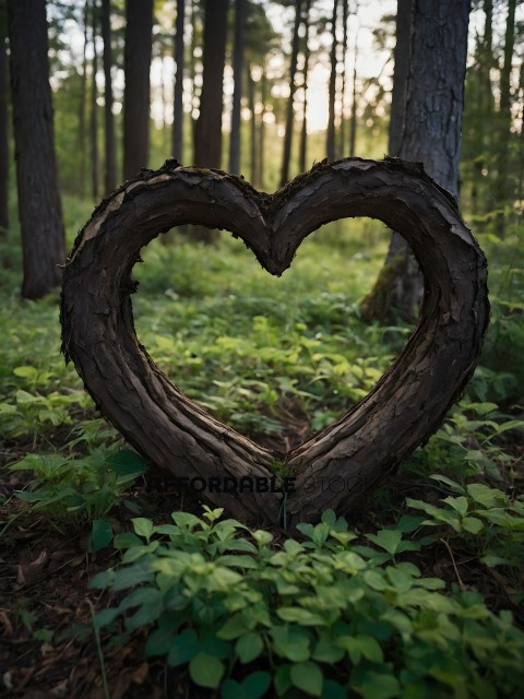 A heart made of a tree branch in the woods