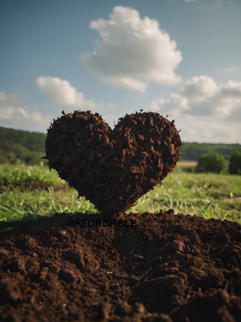 A heart made of dirt in a field