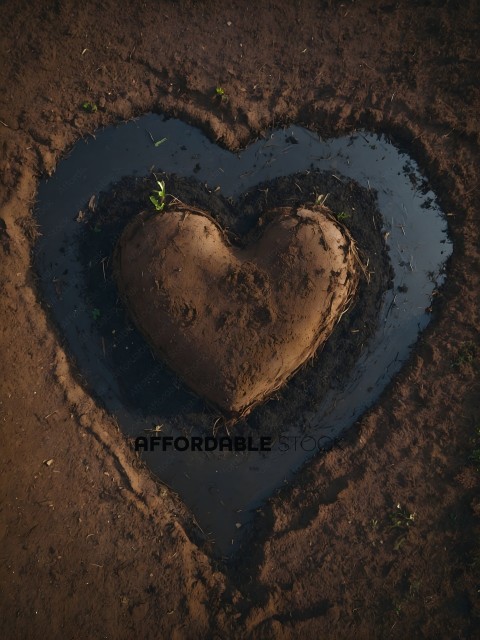 A heart made of dirt in the mud