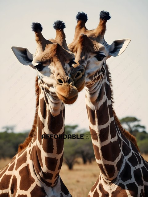 Two giraffes with their necks interlocked