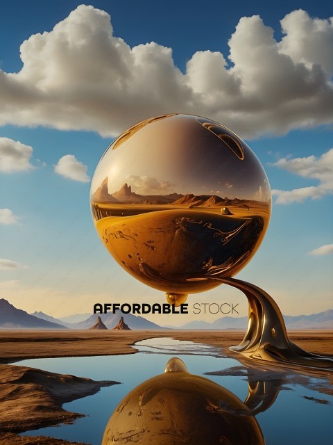 A golden ball reflects the landscape