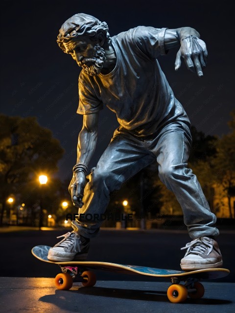 A statue of a man on a skateboard