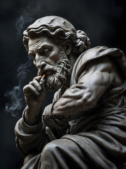 A statue of a man smoking a cigarette