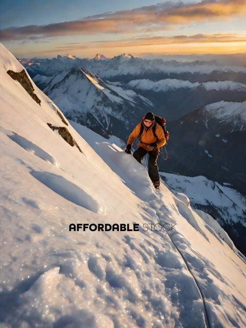 A man climbing a snowy mountain