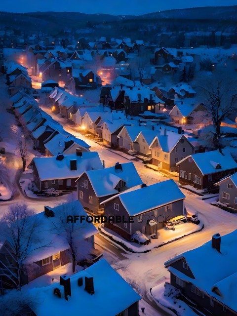 Snowy Houses at Night