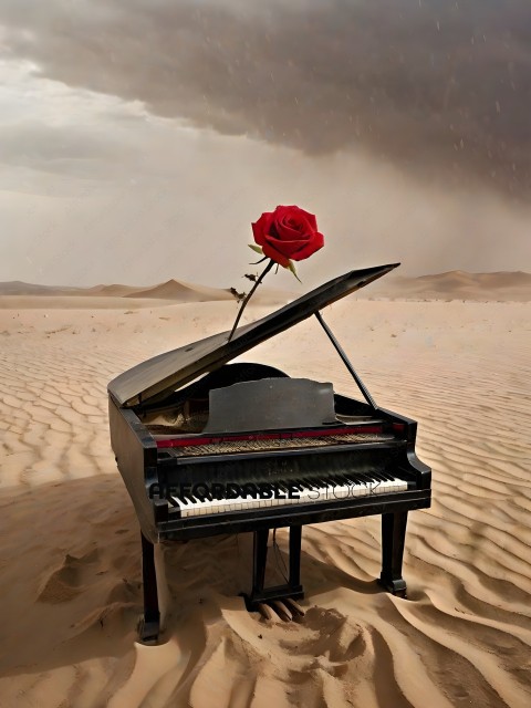 A Piano in the Desert with a Rose