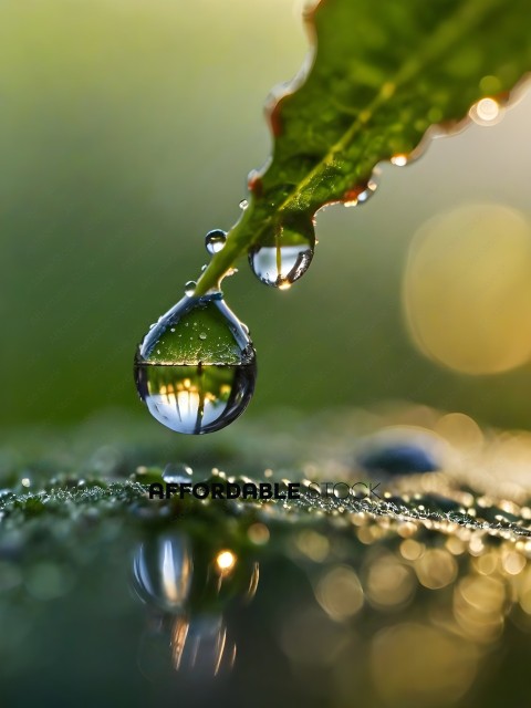 A drop of water falling from a leaf