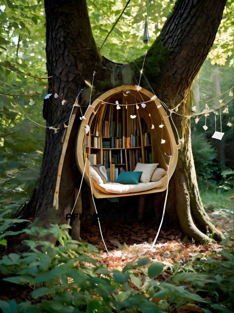 A Bookshelf in a Tree Trunk