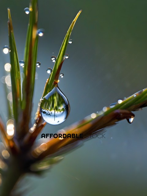 A single drop of water on a plant