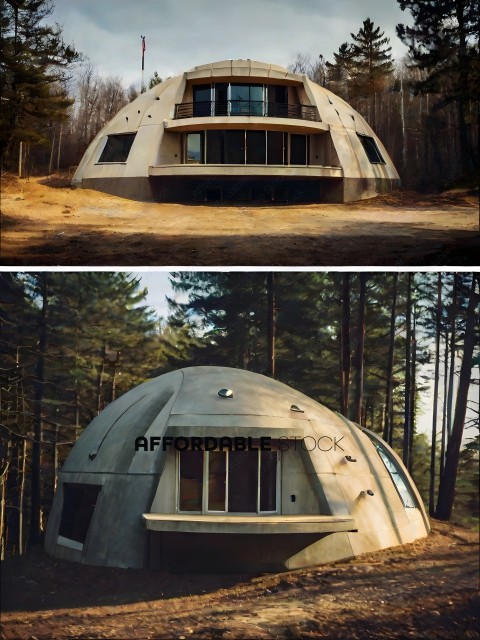 A house in the woods with a dome roof