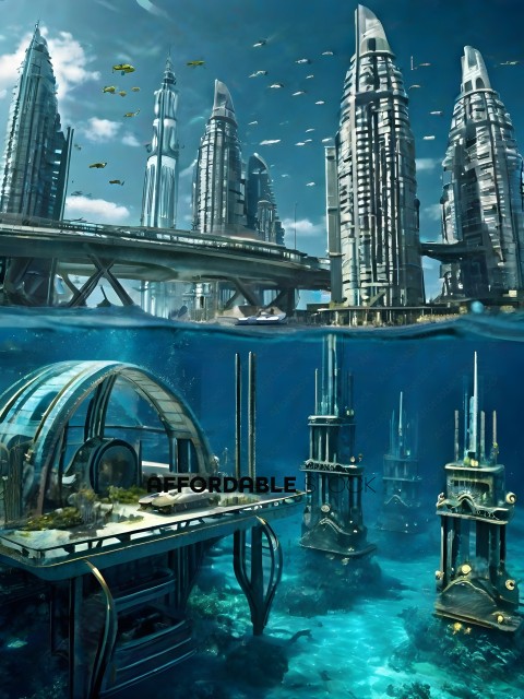 Underwater City with Tall Buildings
