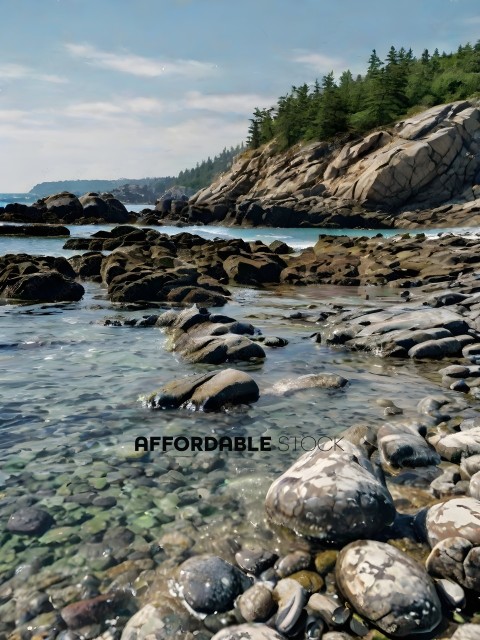 A rocky coastline with a few rocks and a body of water